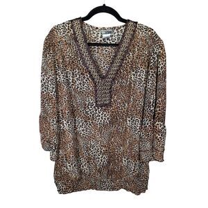 Women's EVOLUTION by JMS Tunic Sheer Animal Print 3/4 Bell Sleeves Women's Size